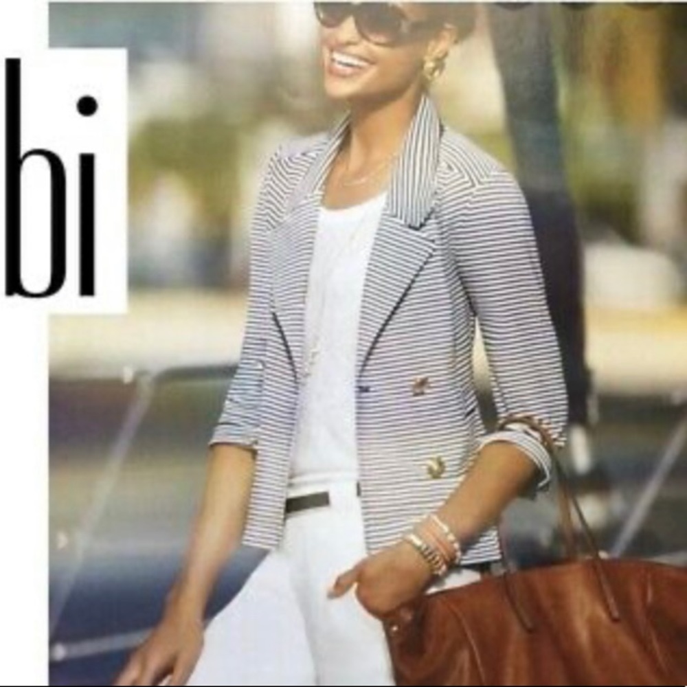 CAbi Navy & White Nautical Blazer